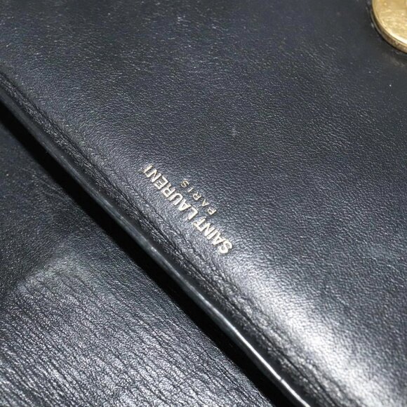 SAINT LAURENT Studs Chain Shoulder Bag Leather Black Gold Auth bs29263 - Picture 10 of 16